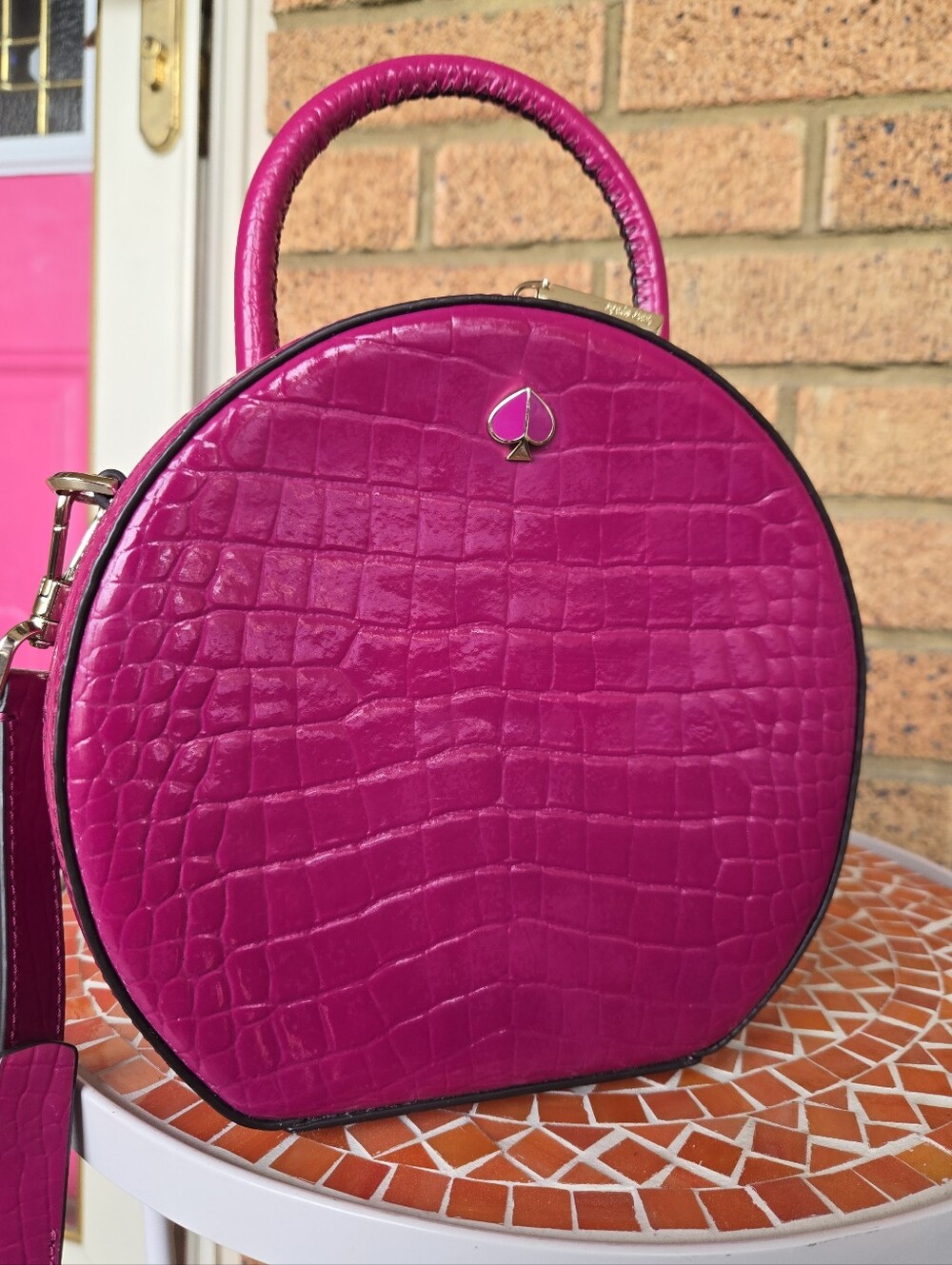 Kate Spade Andi Croc Embossed Canteen Crossbody Bag Berry Pink Magenta 💗 - Picture 6 of 16